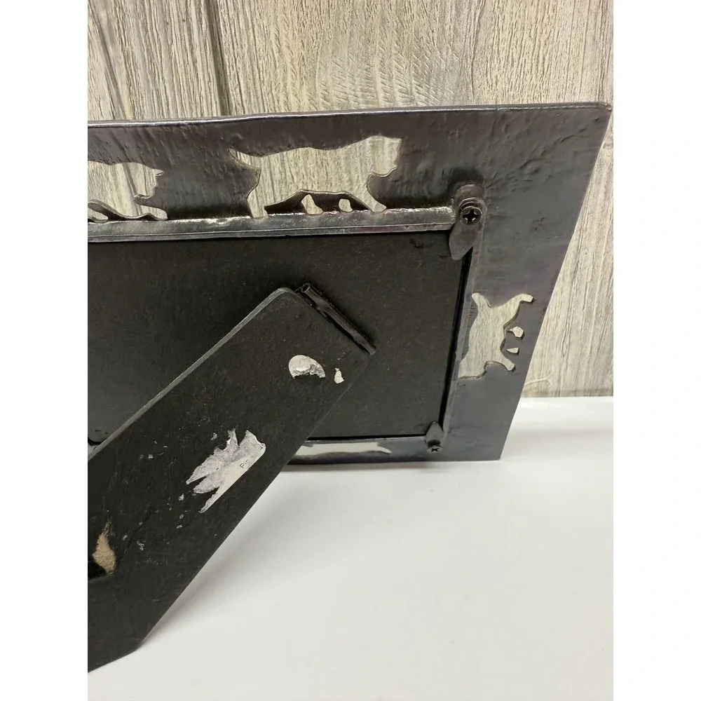 Vintage Pewter Cat and Fish Picture Frame Rustic Metal Pet Photo 5x7 4x6